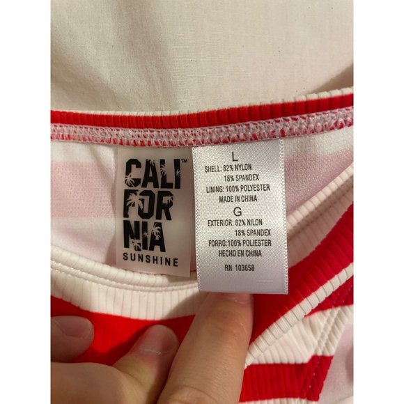 Women's Ribbed Red/White Striped Mid Bottoms California Sunshine L Large - Picture 4 of 5